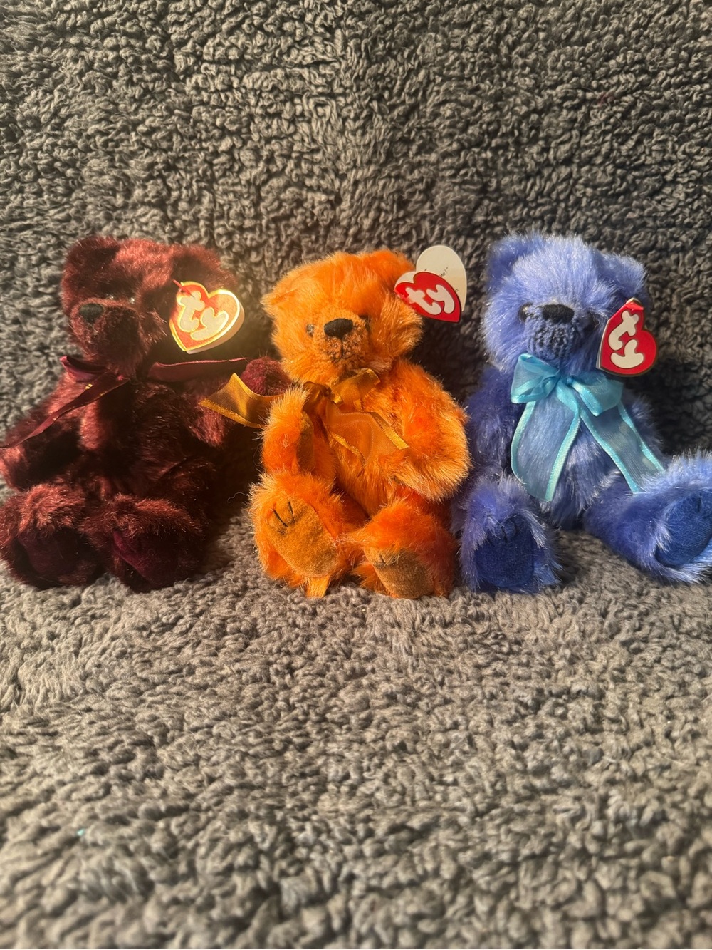 Ty Plush Bear Trio in Burgundy, Clay and River with Ribbon Bows